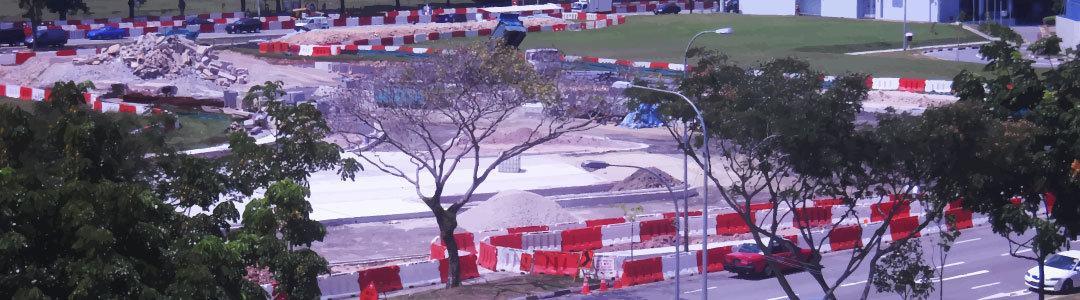 Plastic jersey barriers at a construction site